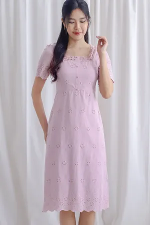 Mabelle Eyelet Square Neck Sleeve Dress In Pink