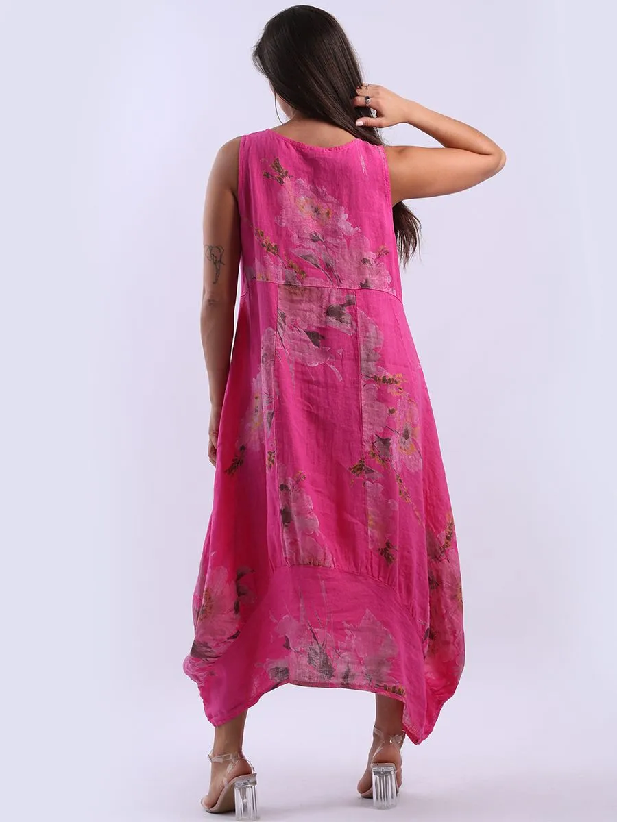 Made in Italy Square Neck Sleeveless Blossom Maxi Dress ~ Fuschia