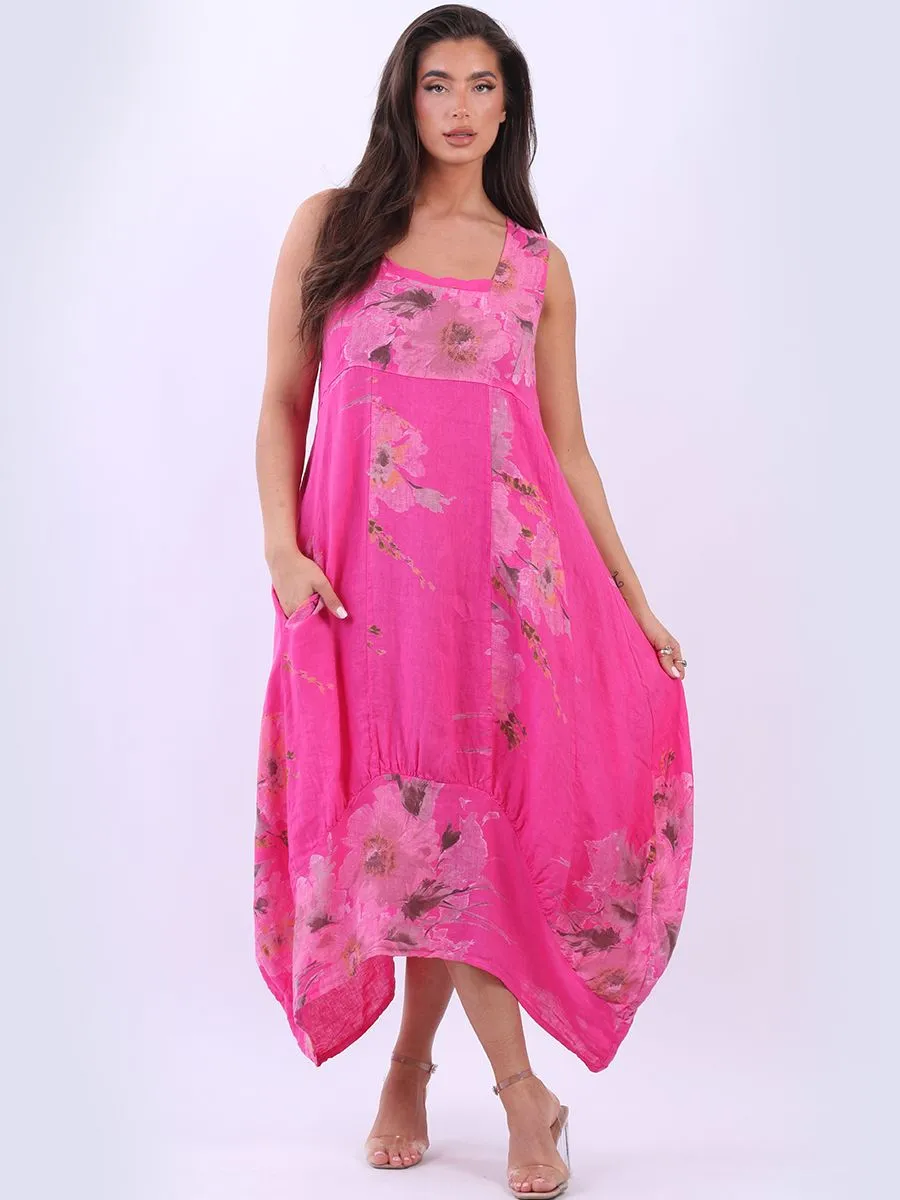 Made in Italy Square Neck Sleeveless Blossom Maxi Dress ~ Fuschia