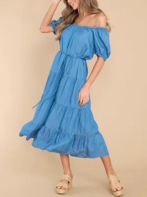 Madelina Tiered Cotton Blend Denim Midi Dress