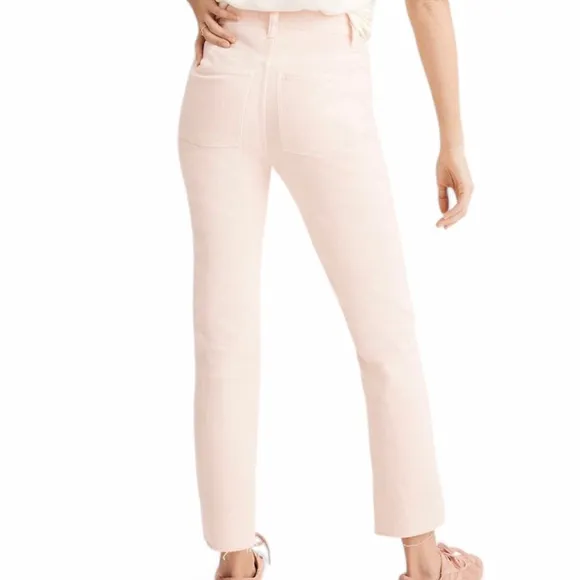 Madewell Garmet Dyed Straight Leg Jeans Size 26 Blush Pink Raw Hem Perfect Vtg
