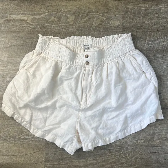 Madewell White Linen-Blend Pull-On Paperbag Shorts Size Large