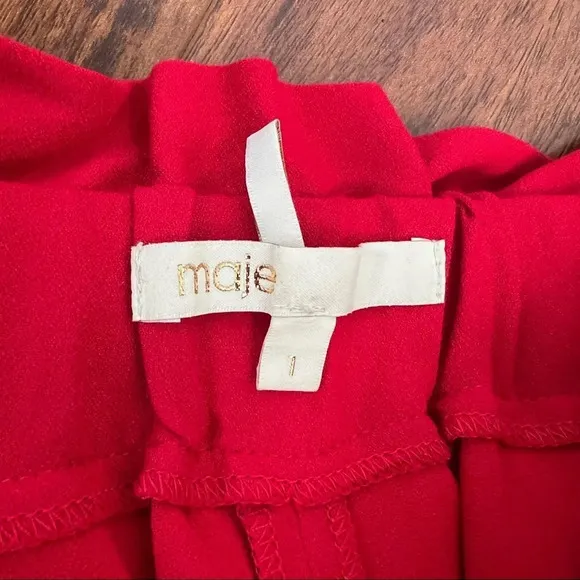 Maje Iona High Rise Paperbag Shorts Red 1 US S