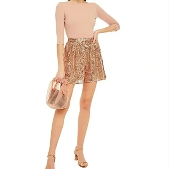 MAJE Paillette Sequin Shorts in Rose Gold EU 40 / US Large