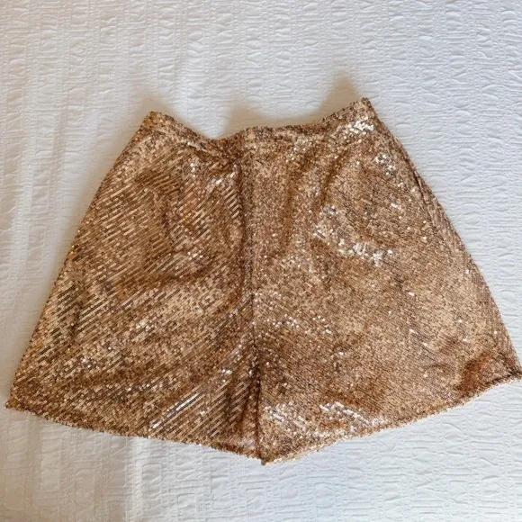 MAJE Paillette Sequin Shorts in Rose Gold EU 40 / US Large