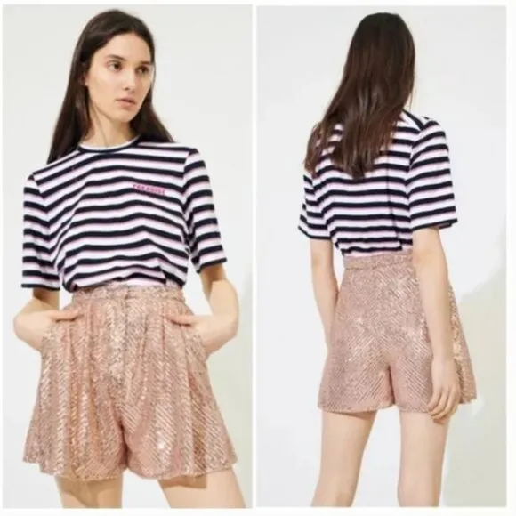 MAJE Paillette Sequin Shorts in Rose Gold EU 40 / US Large