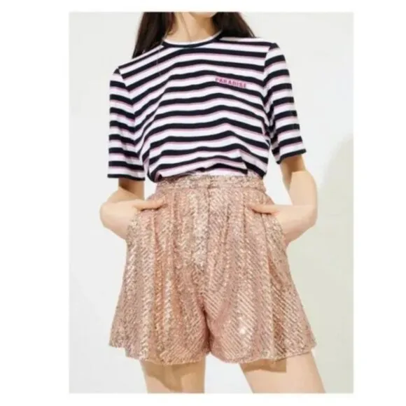 MAJE Paillette Sequin Shorts in Rose Gold EU 40 / US Large