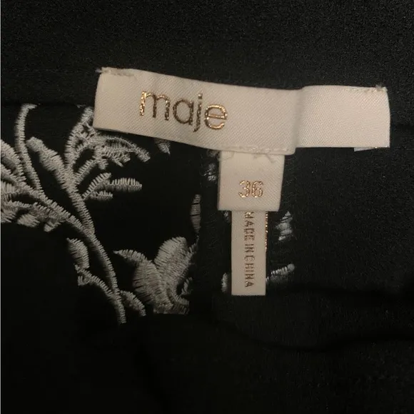 Maje Shorts Black White Ima Floral Embroidered Paper bag Waist Crepe EU-36 ,US-S
