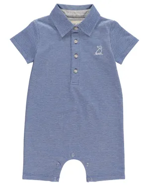 Me & Henry Blue Pique Polo Romper