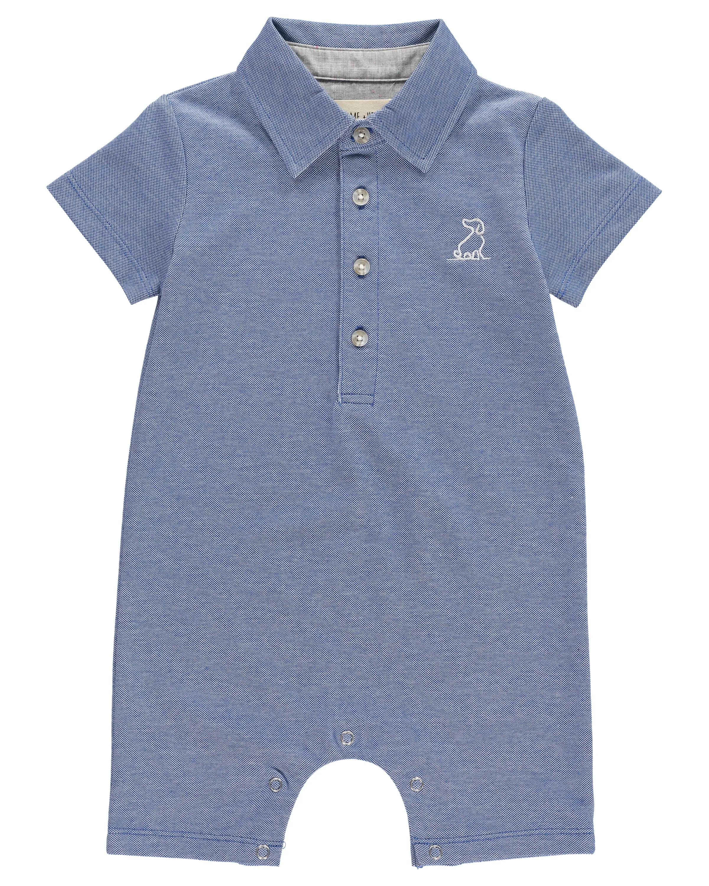 Me & Henry Blue Pique Polo Romper