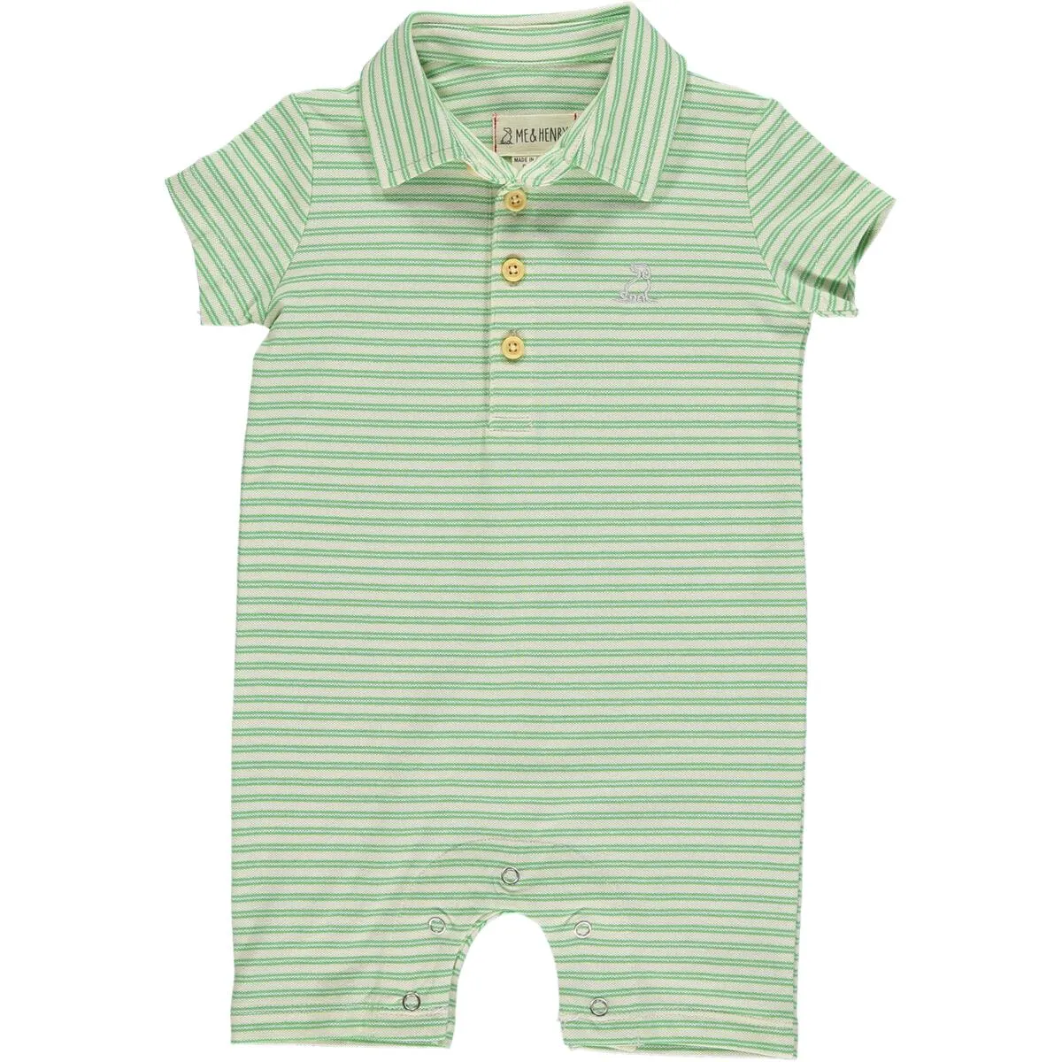 Me & Henry Green/Cream Stripe Pique Polo Drift Romper