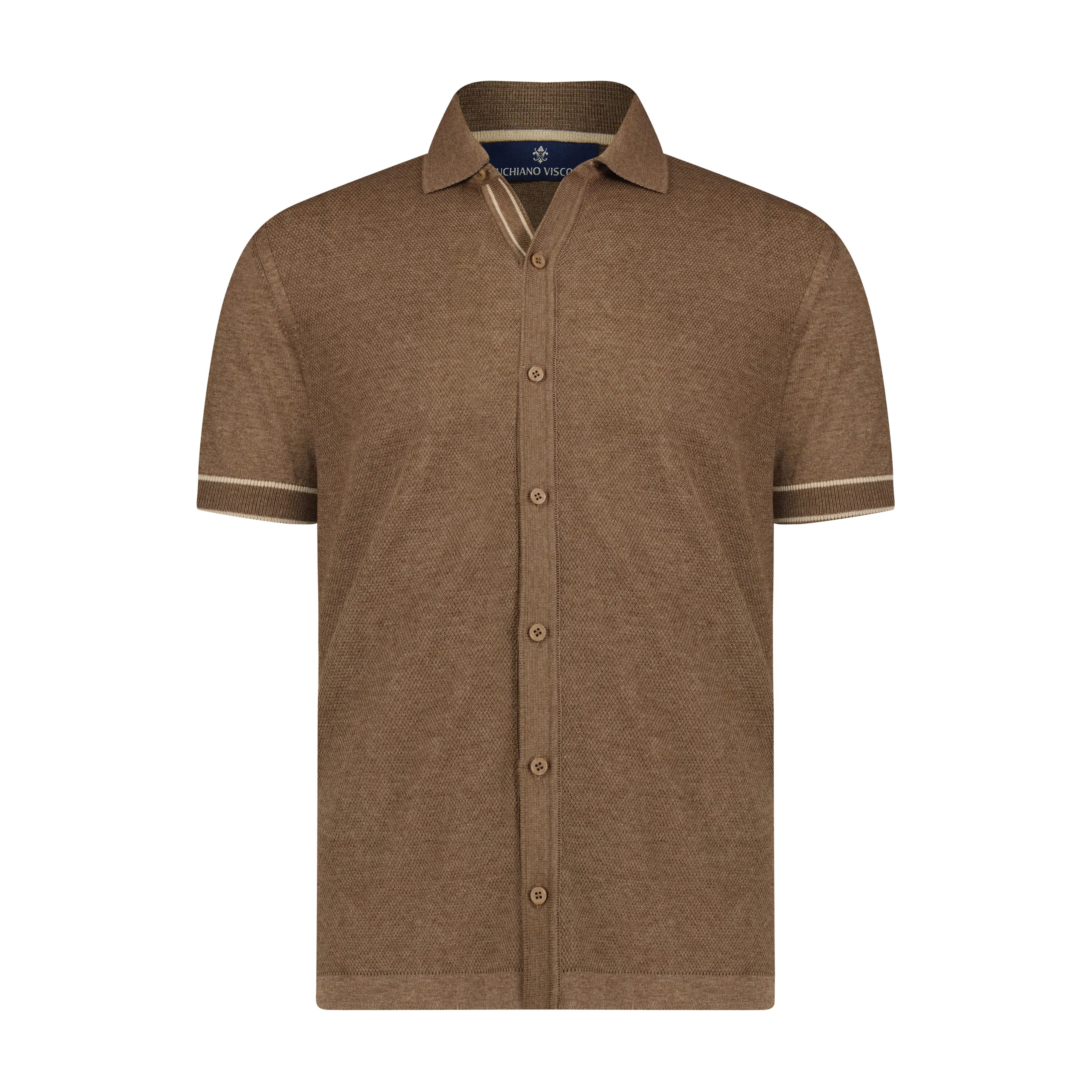 Melange Smoke with Cream Trim Pique Dot Short Sleeve Knit Polo