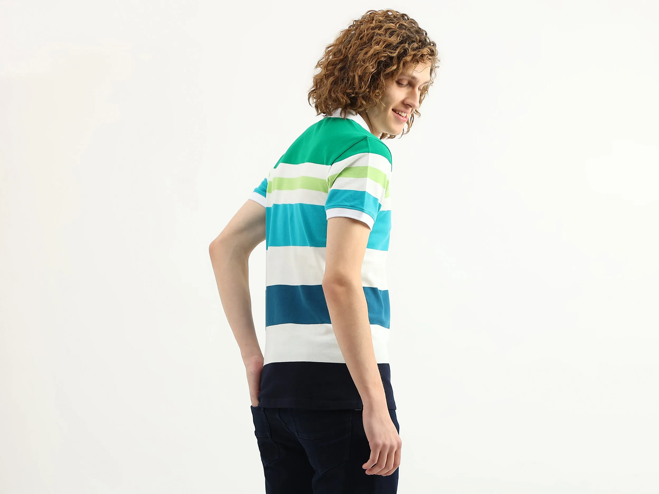 Men Striped Polo Collar T-Shirt