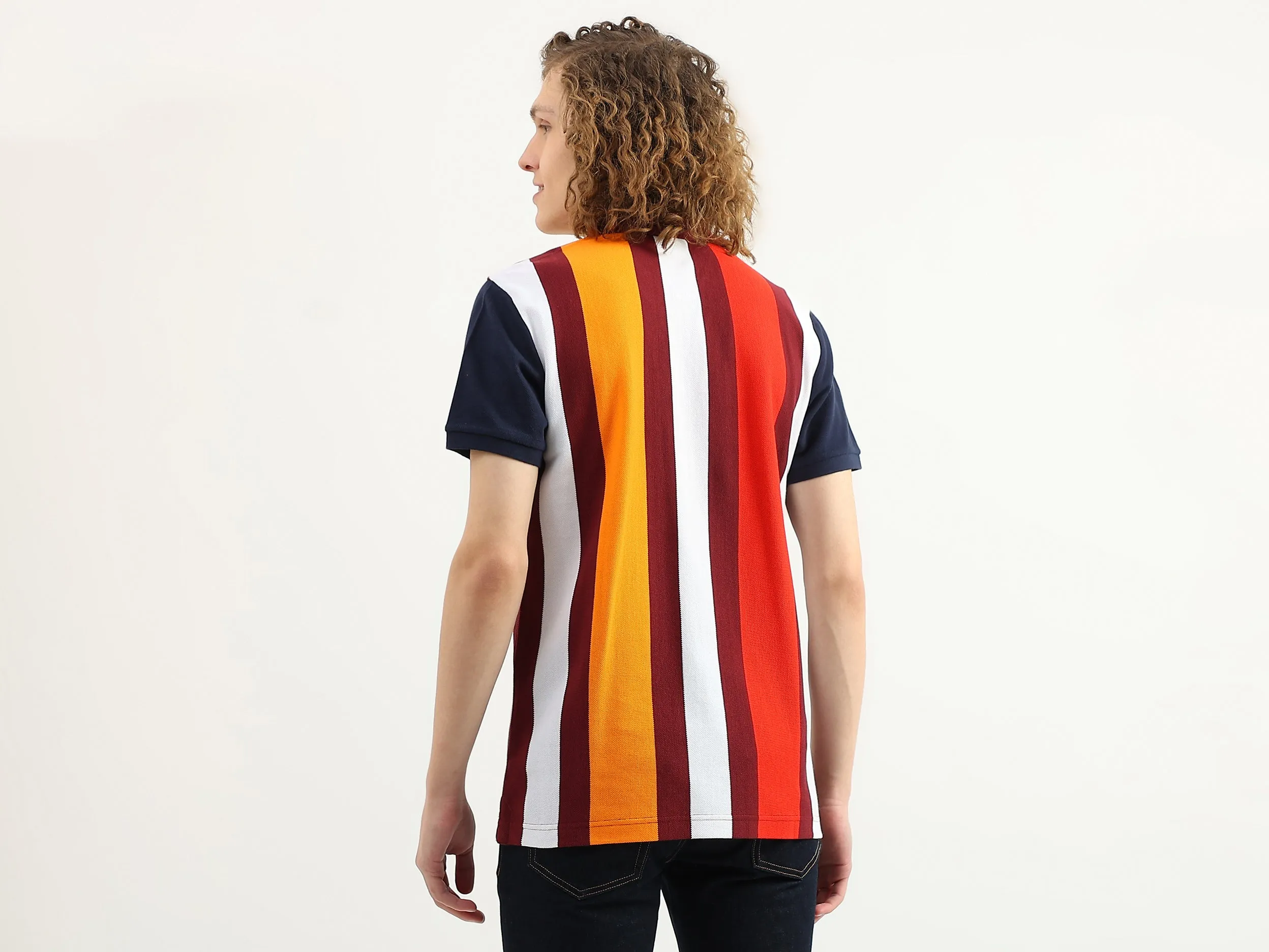 Men Striped Polo Collar T-Shirt