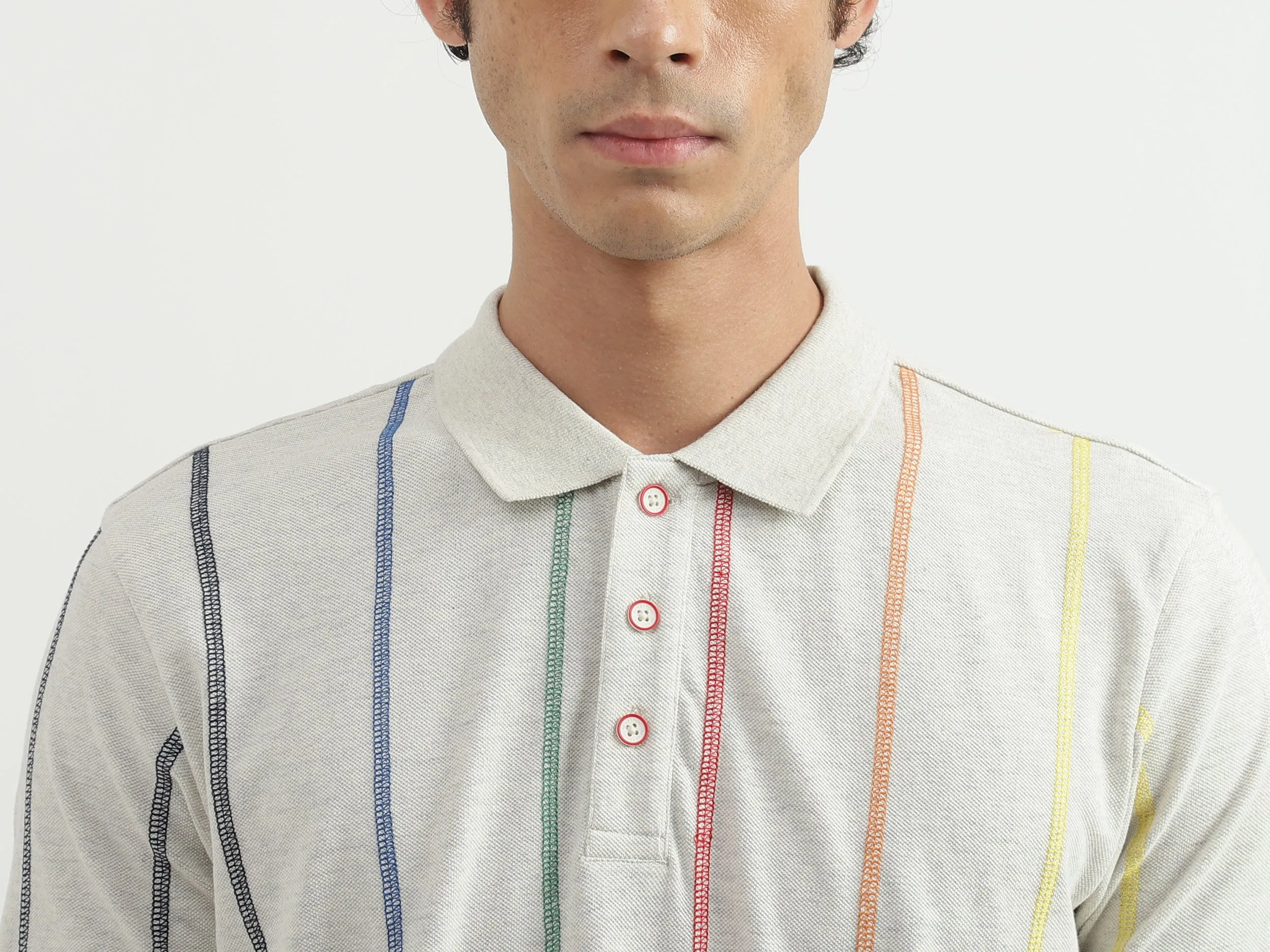Men Striped Polo Collar T-shirt