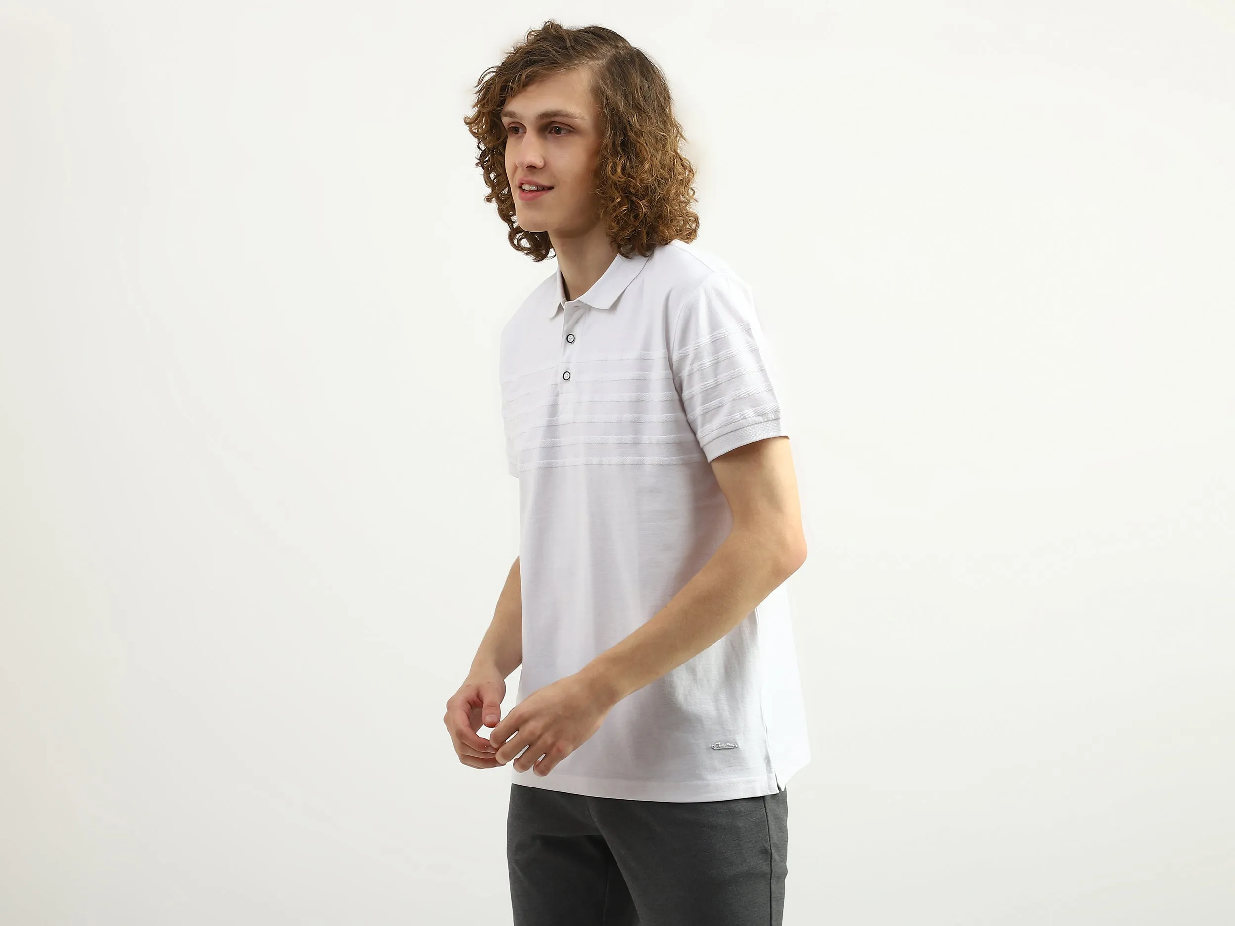 Men Striped Polo Collar T-Shirt
