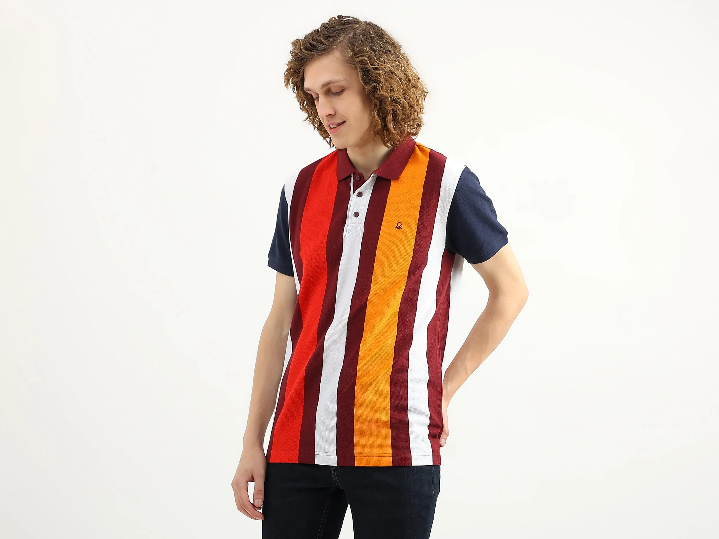 Men Striped Polo Collar T-Shirt