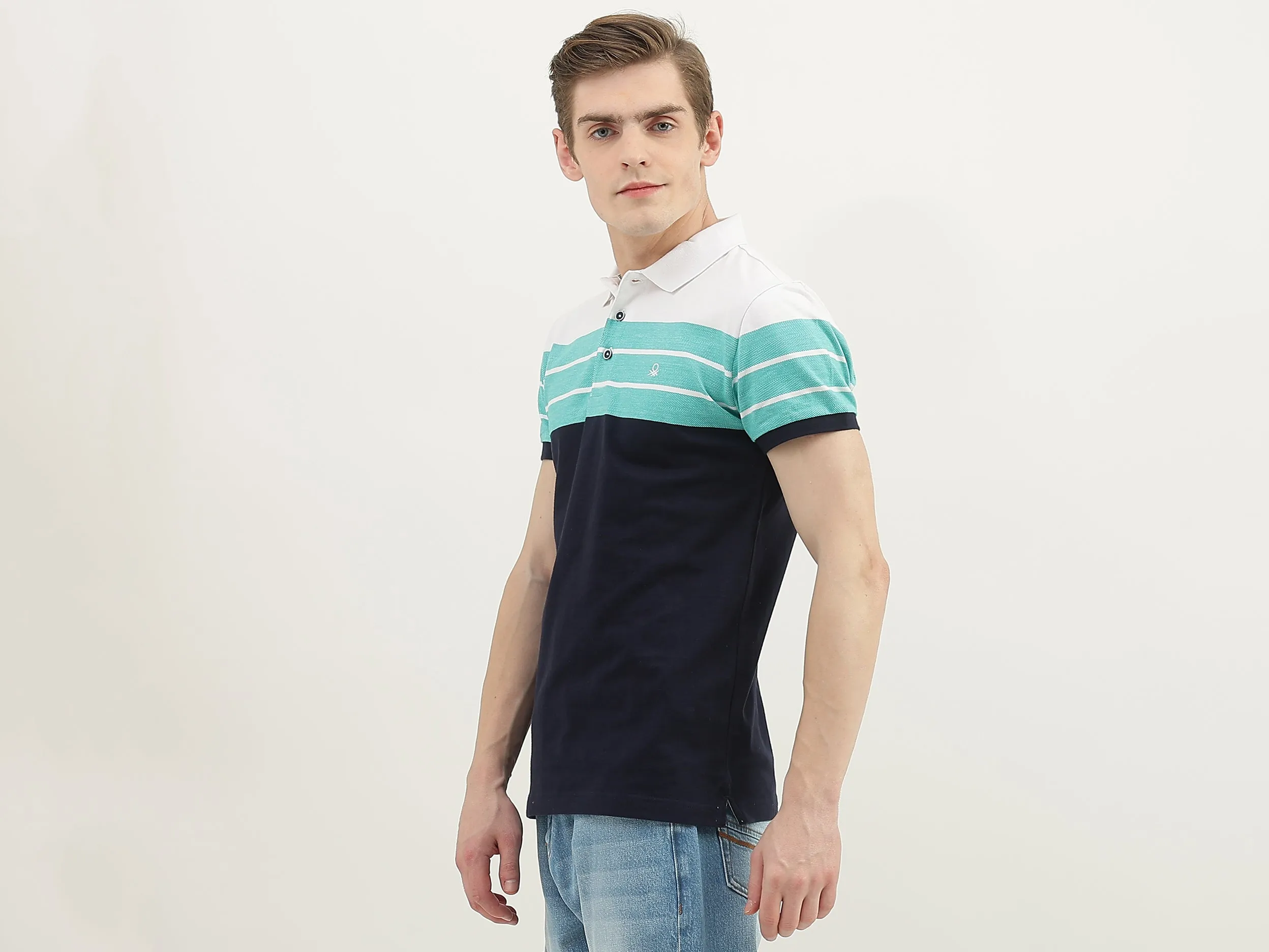 Men Striped Polo Collar T-Shirt