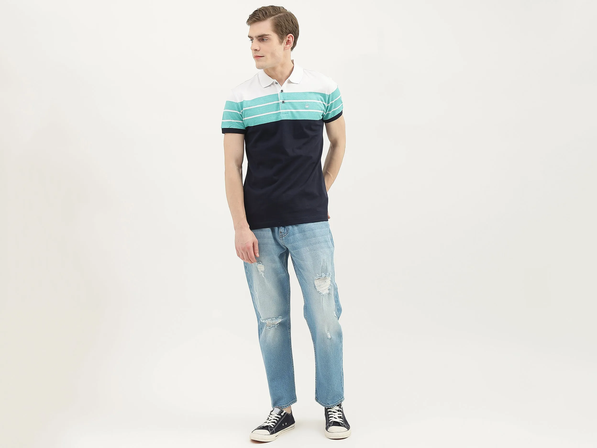 Men Striped Polo Collar T-Shirt