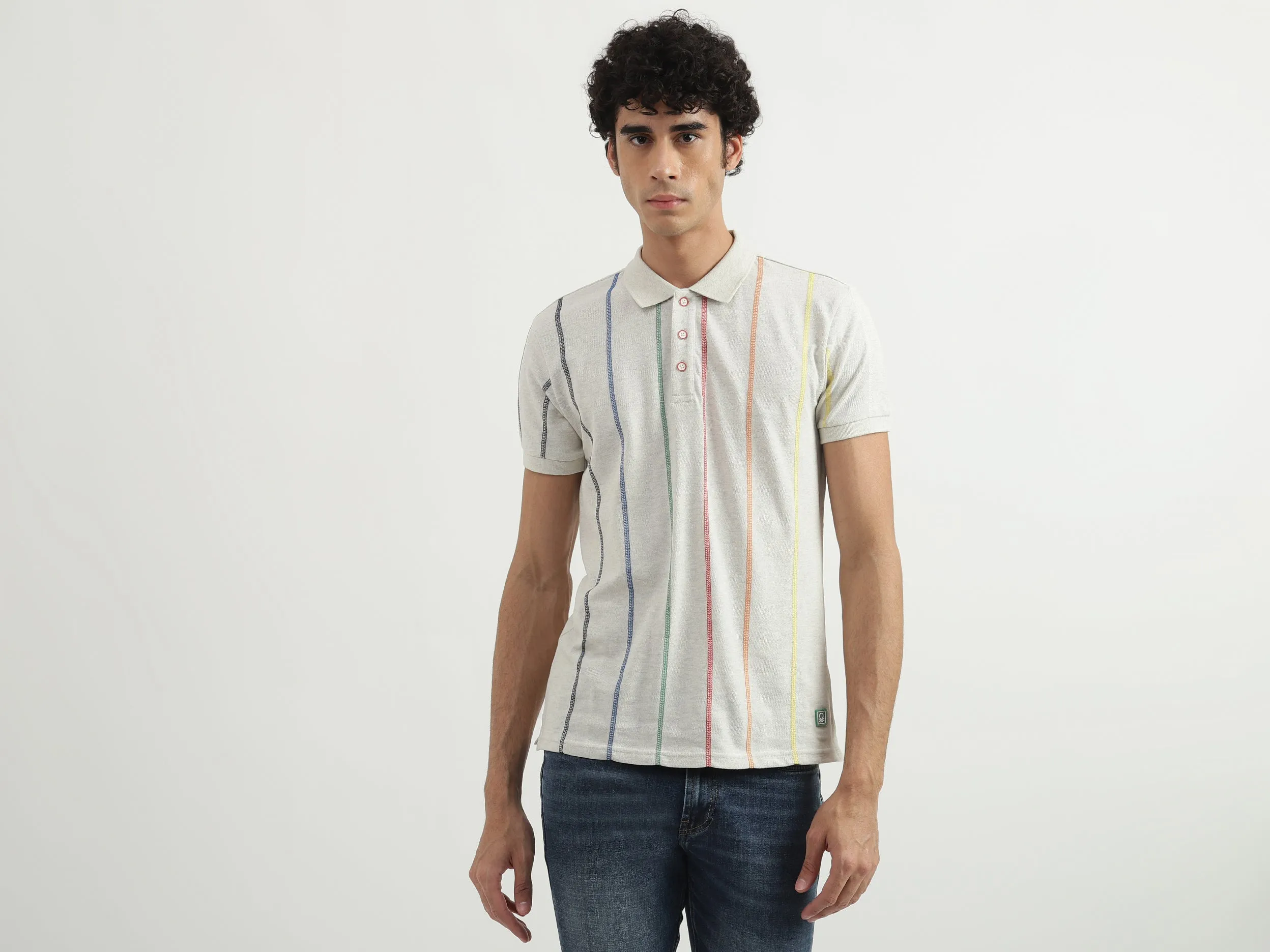 Men Striped Polo Collar T-shirt