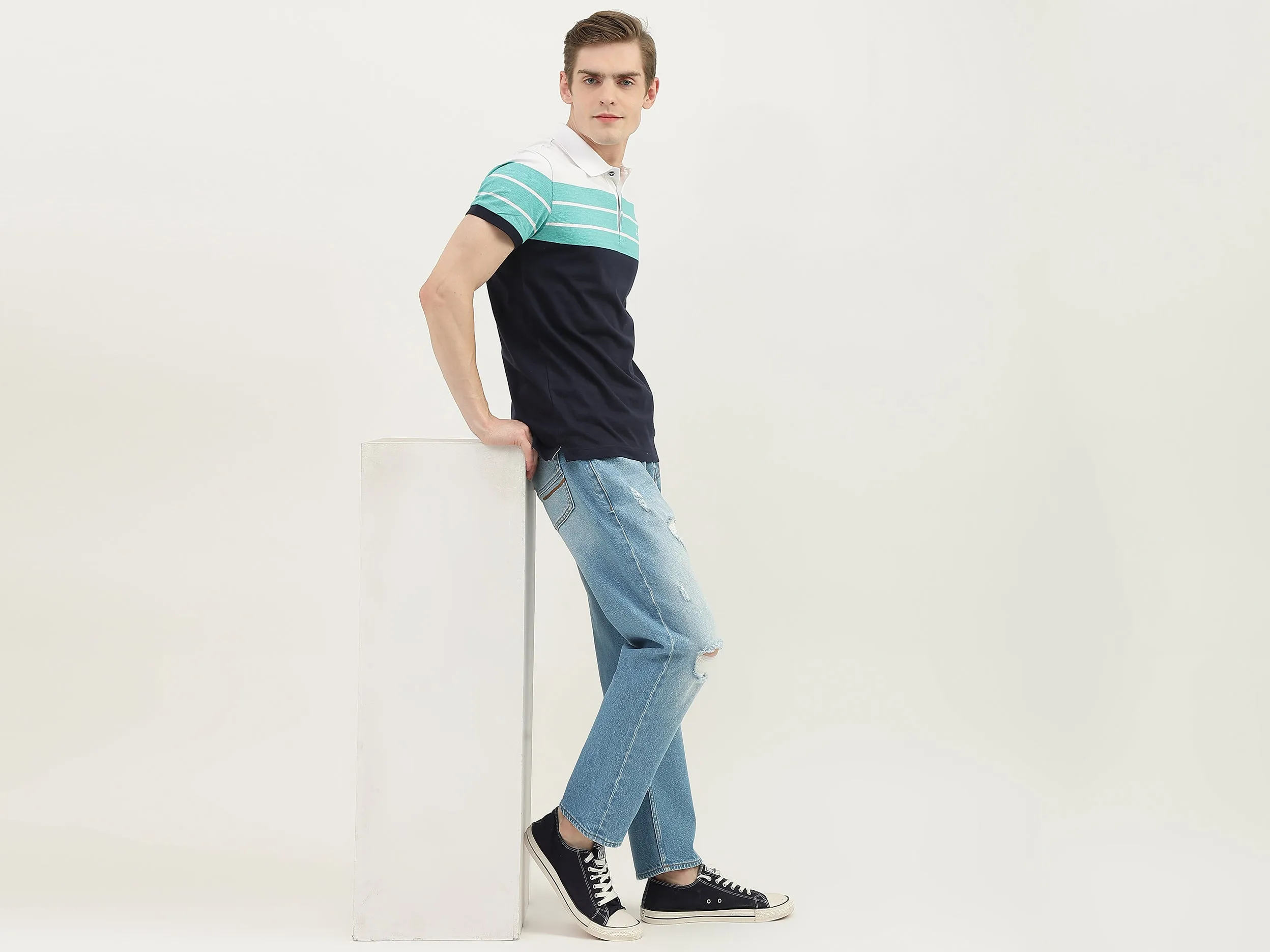Men Striped Polo Collar T-Shirt