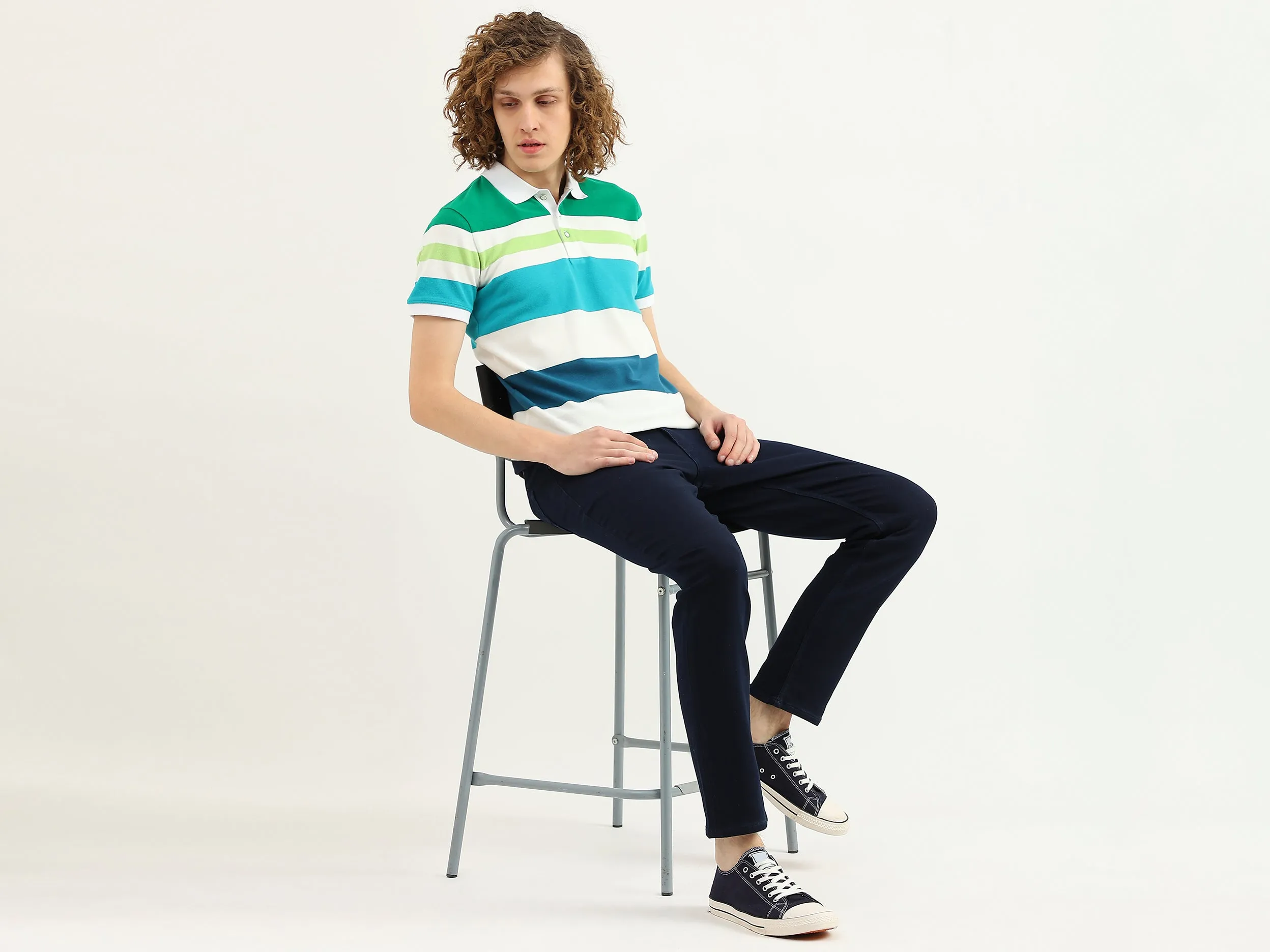Men Striped Polo Collar T-Shirt