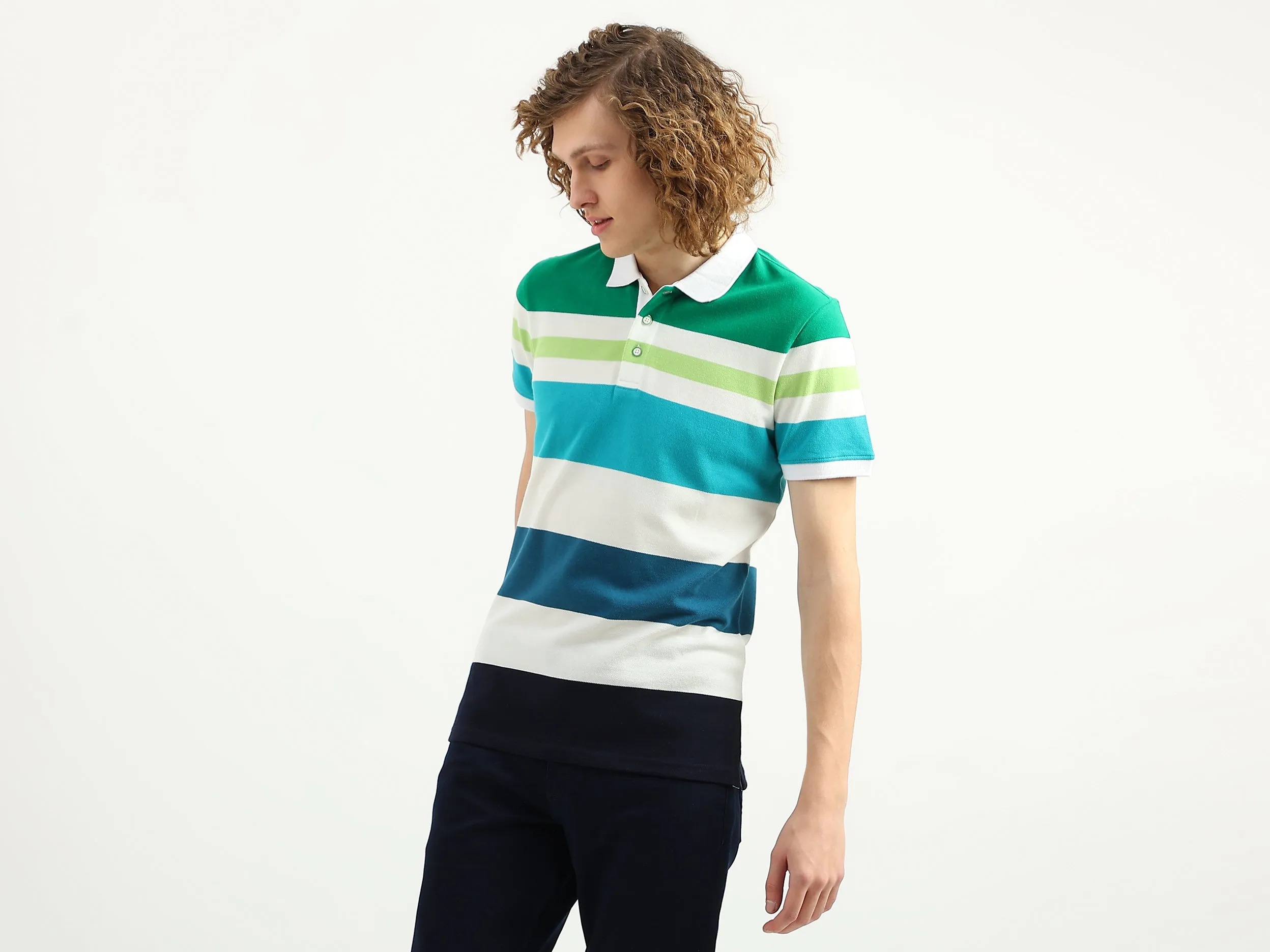 Men Striped Polo Collar T-Shirt