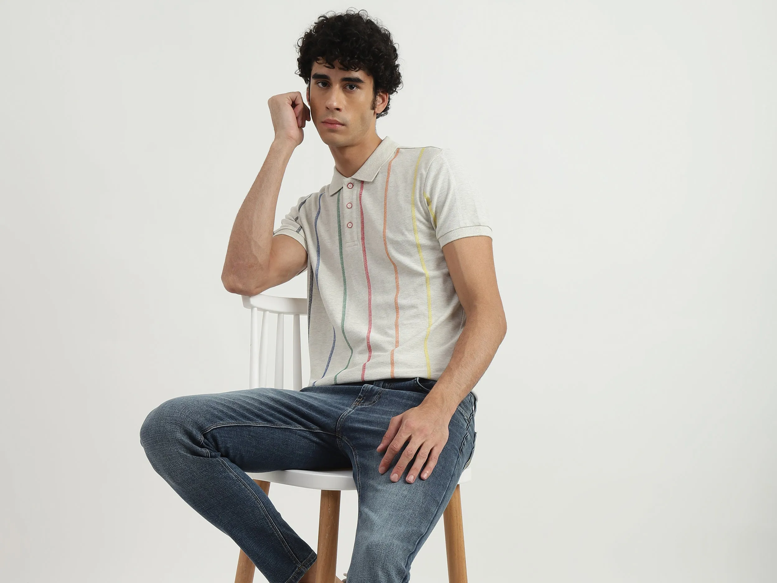 Men Striped Polo Collar T-shirt