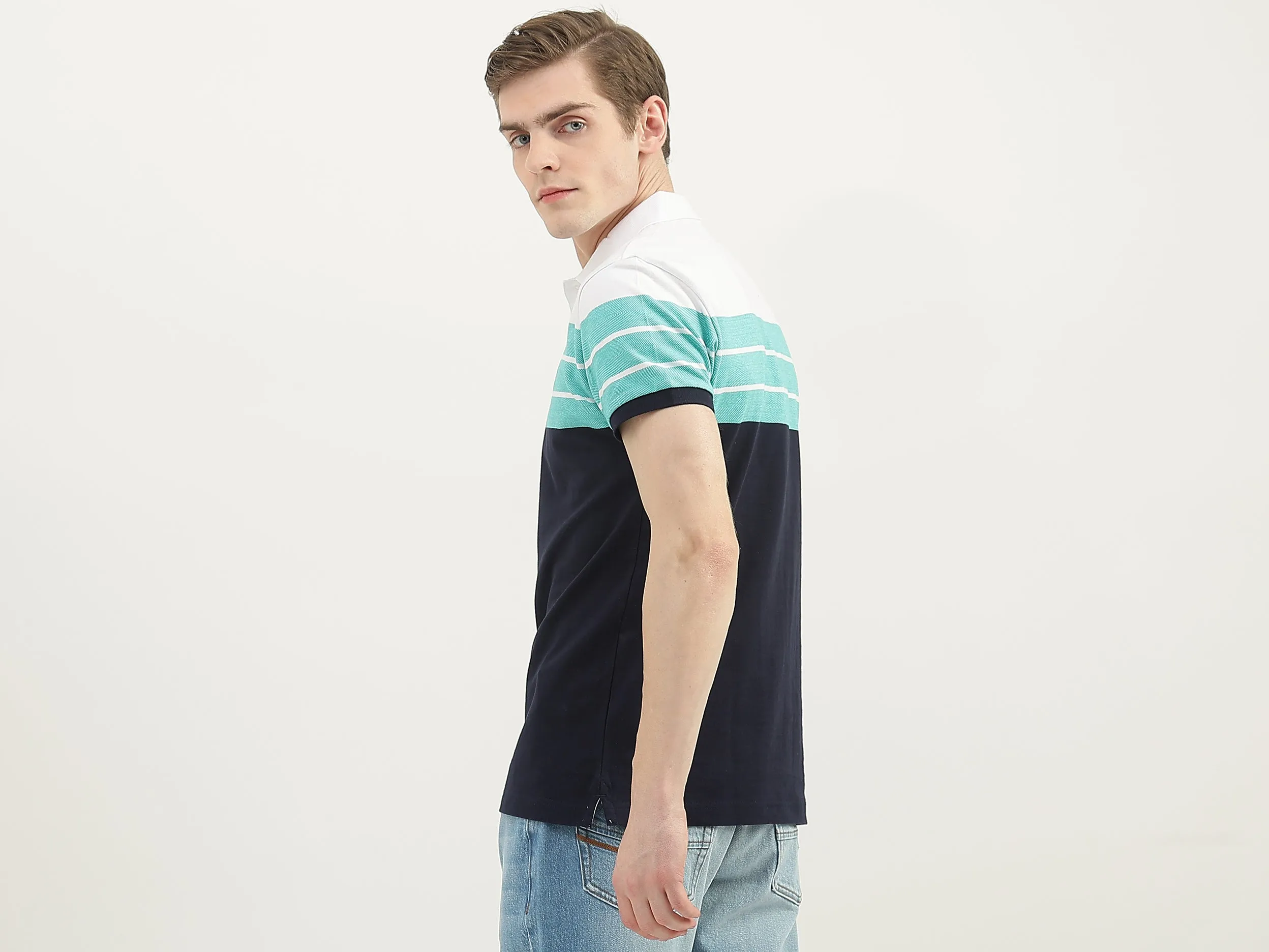 Men Striped Polo Collar T-Shirt