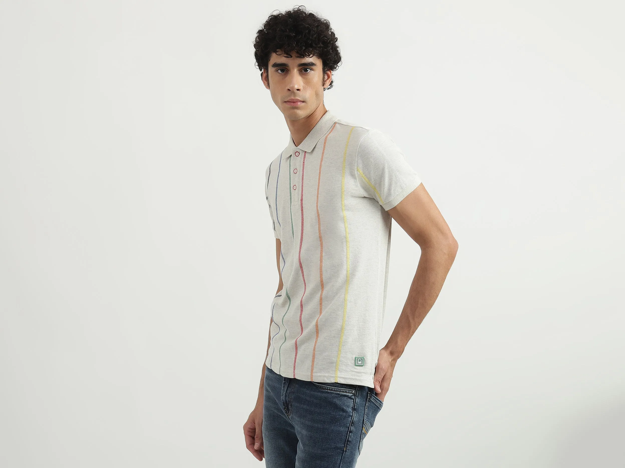 Men Striped Polo Collar T-shirt