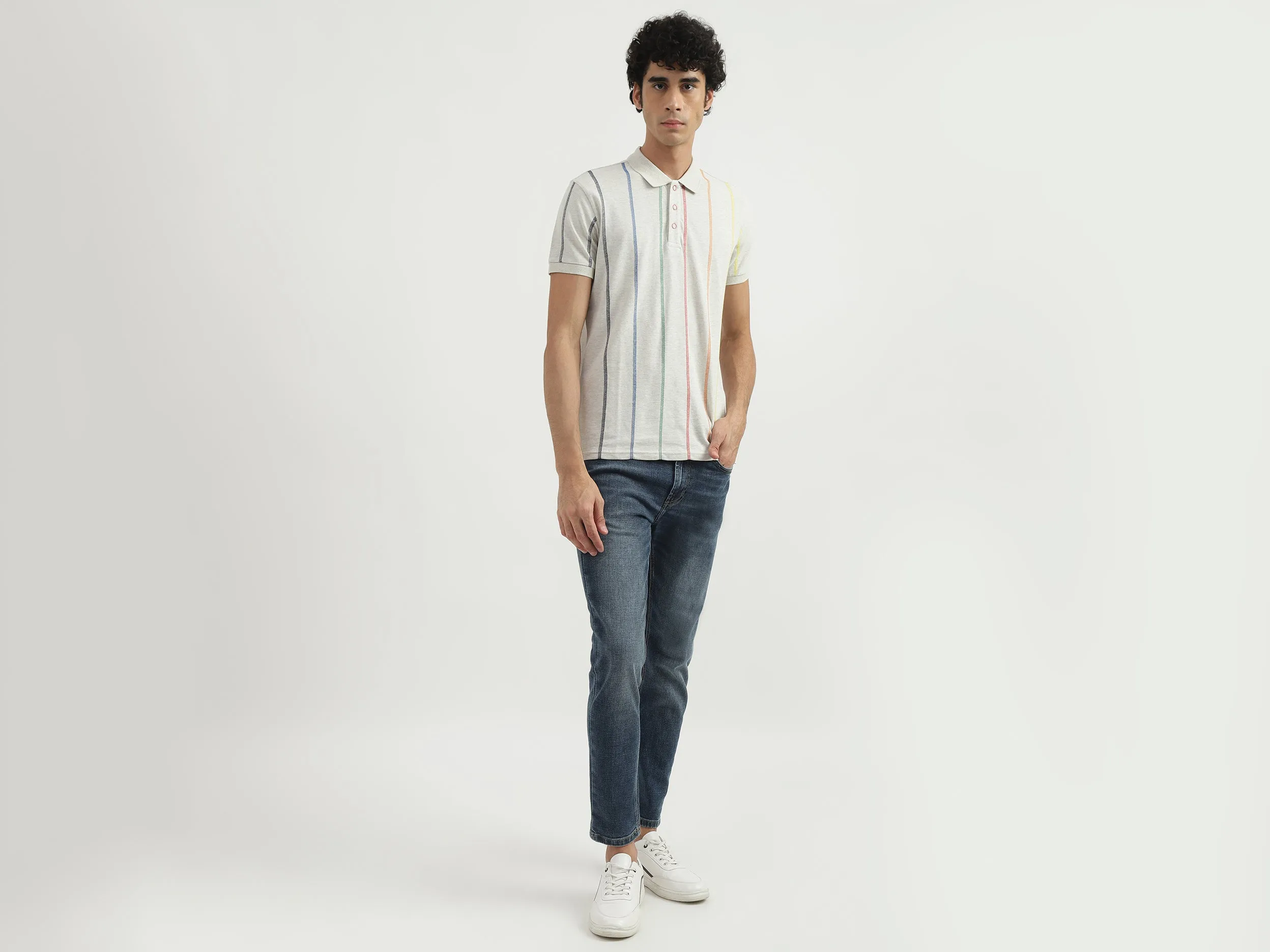 Men Striped Polo Collar T-shirt