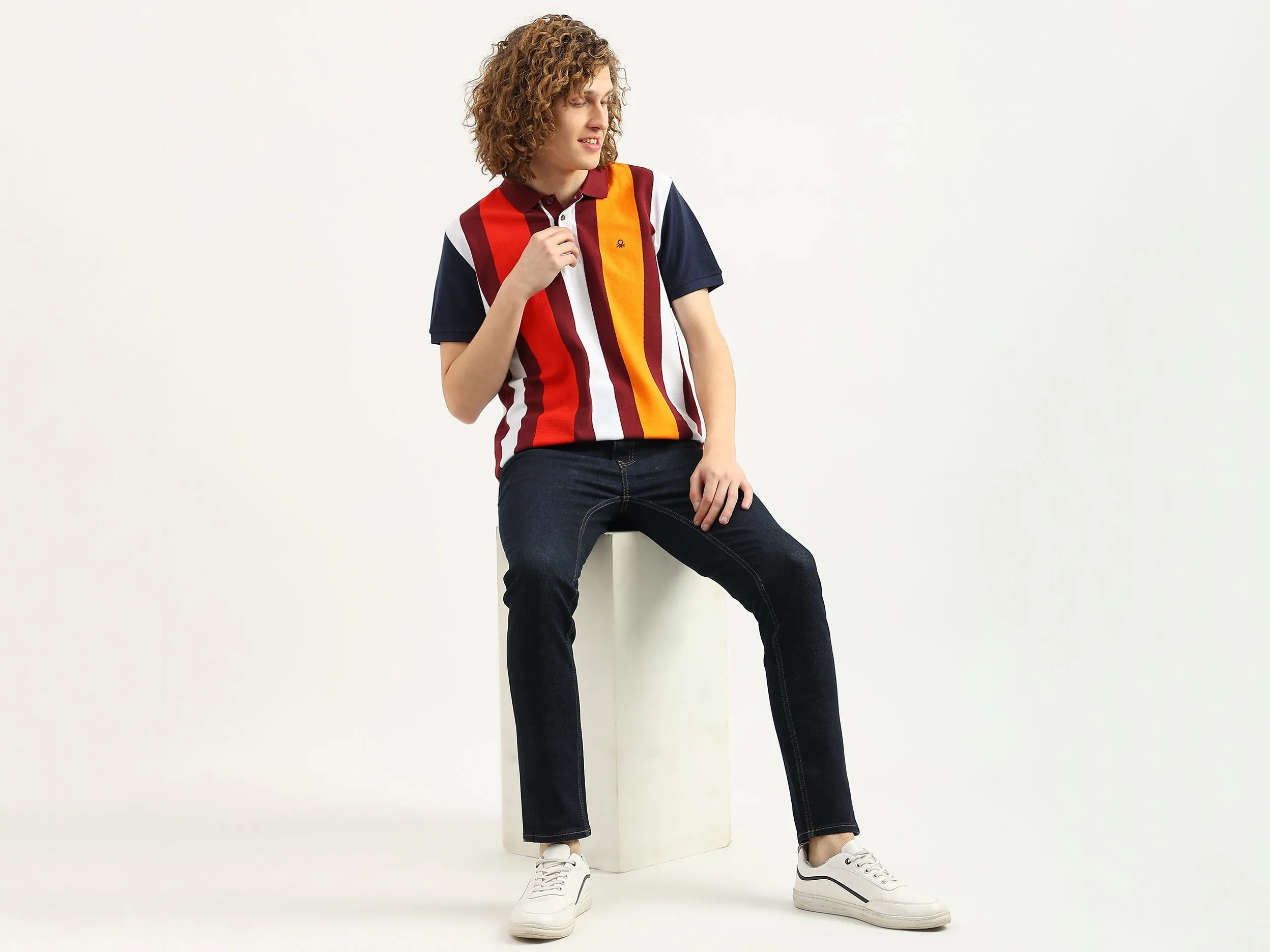 Men Striped Polo Collar T-Shirt