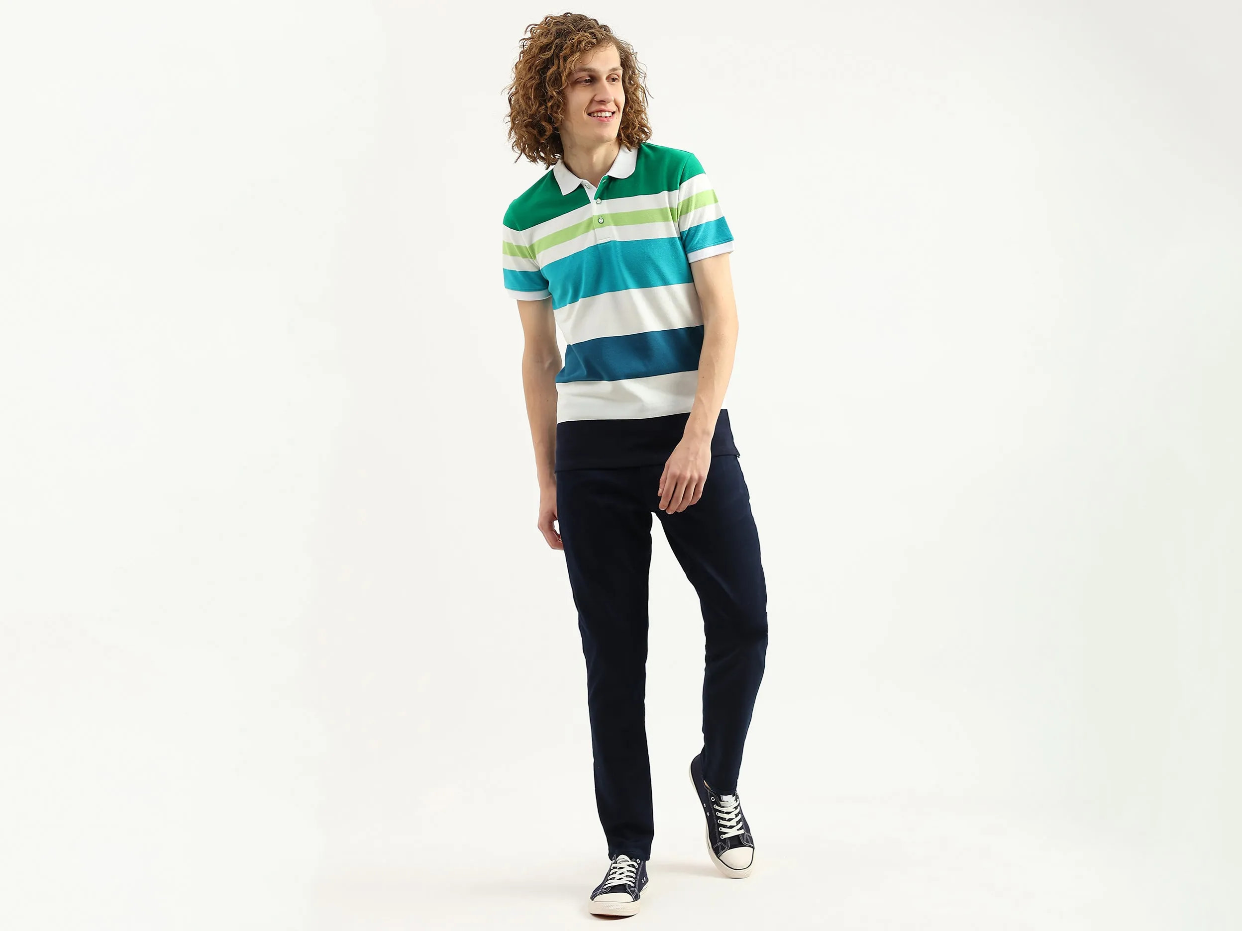 Men Striped Polo Collar T-Shirt