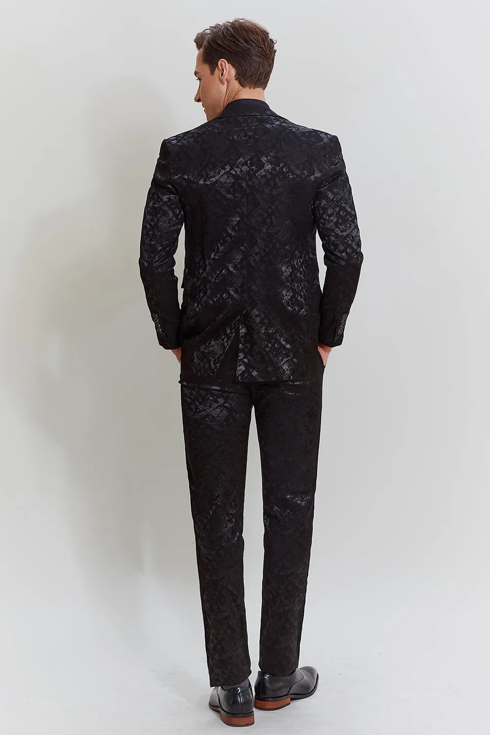 Men's Black 3-piece Jacquard Jacket Vest Pants Suit