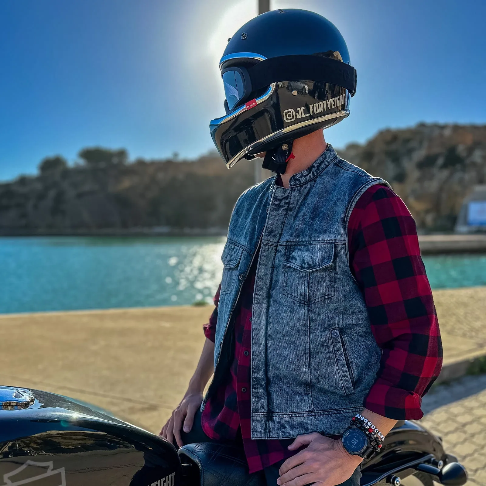 Men's Motorcycle Fashion Vest - Denim, Stonewash, Faded Style