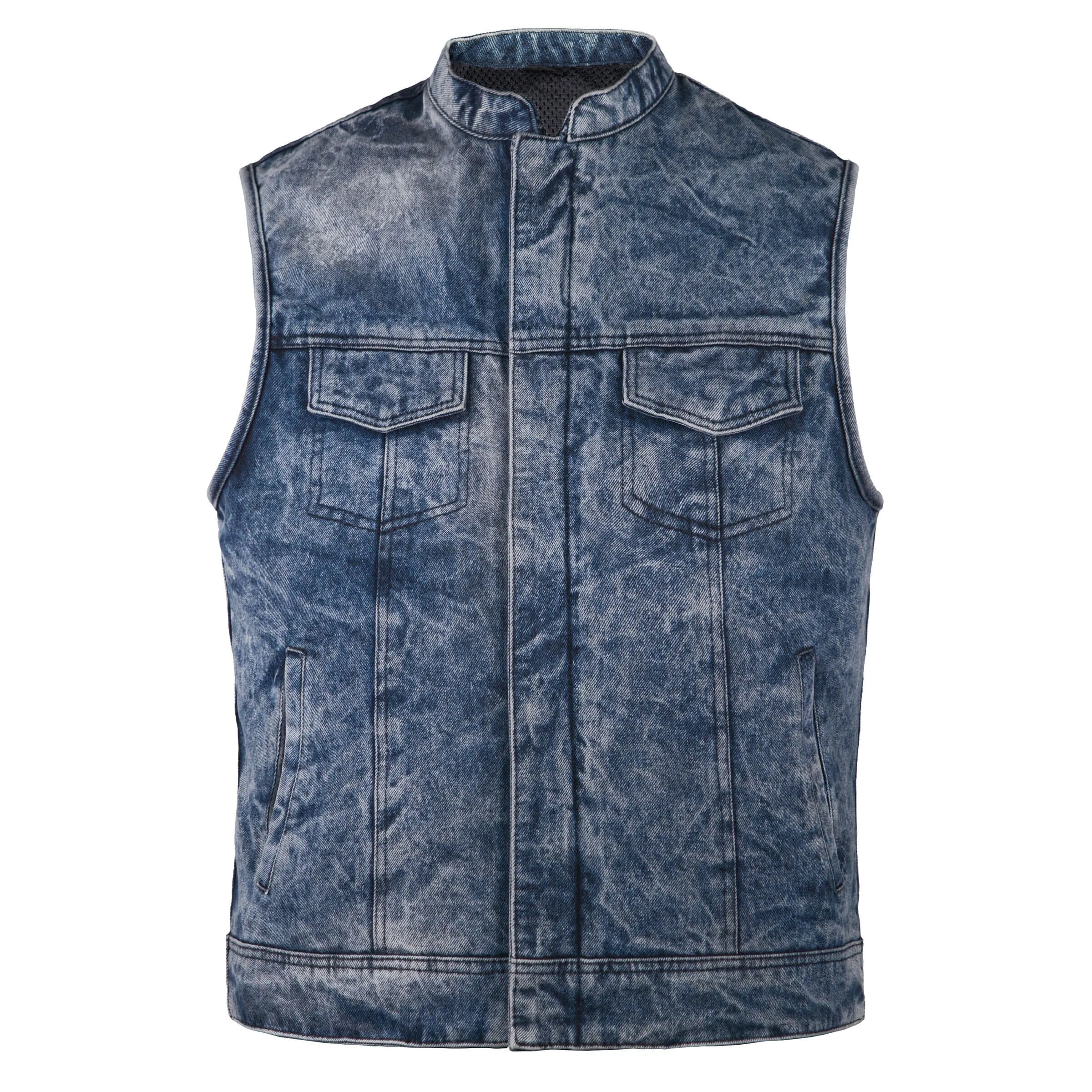 Men's Motorcycle Fashion Vest - Denim, Stonewash, Faded Style