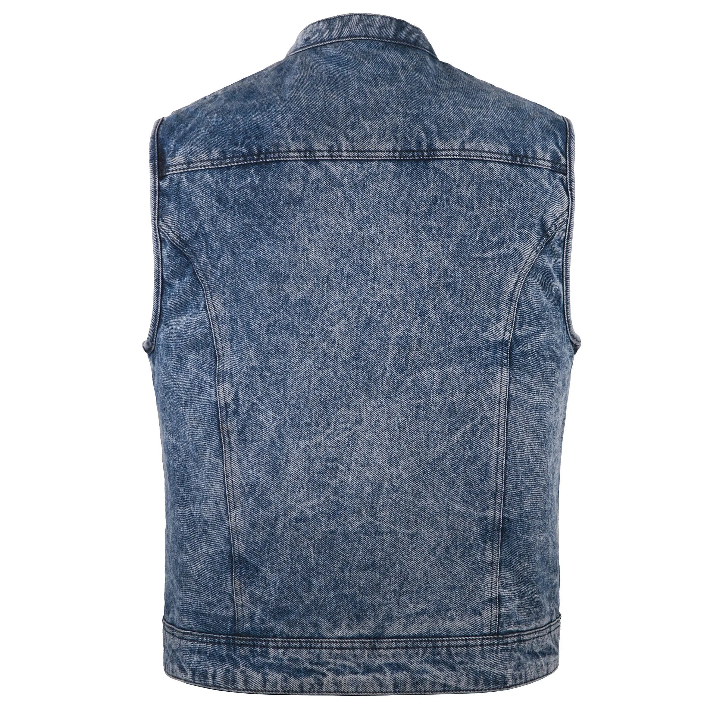 Men's Motorcycle Fashion Vest - Denim, Stonewash, Faded Style