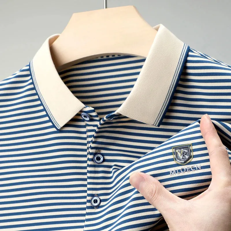 Men's Short-sleeved Pinstripe Polo Shirts