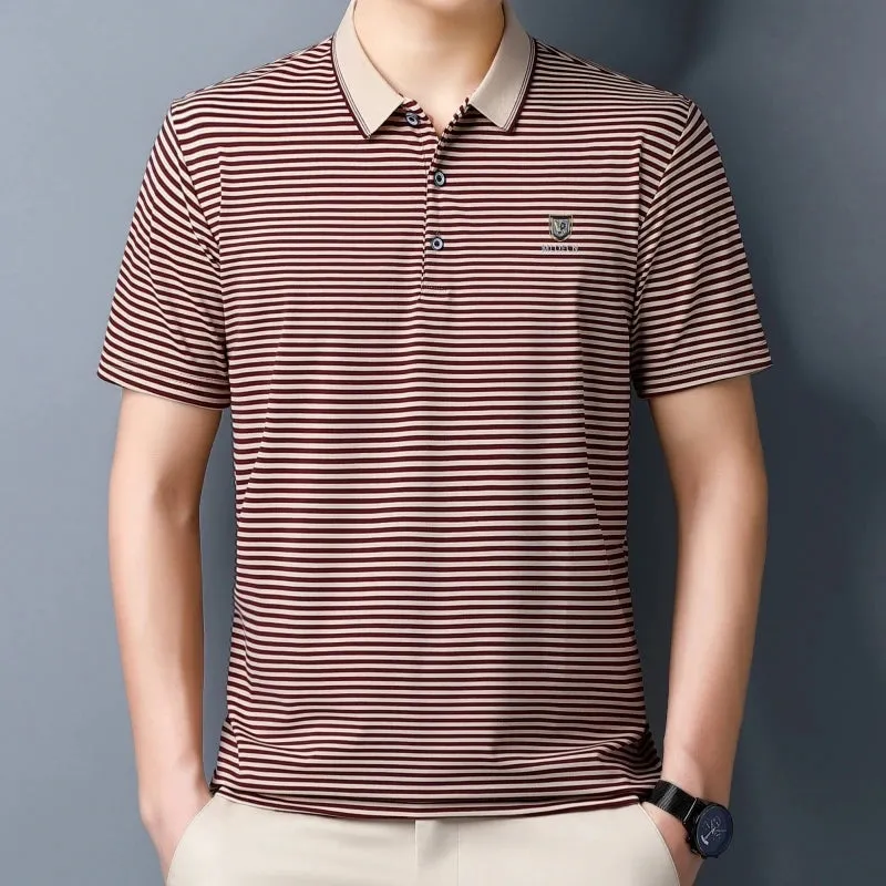 Men's Short-sleeved Pinstripe Polo Shirts