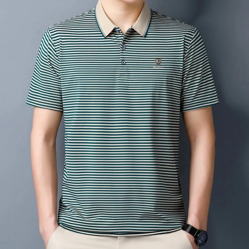 Men's Short-sleeved Pinstripe Polo Shirts