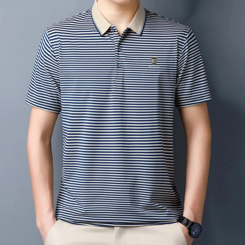 Men's Short-sleeved Pinstripe Polo Shirts