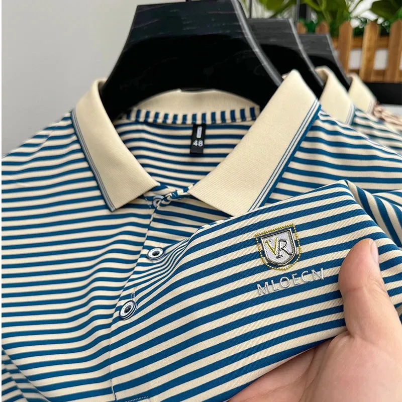 Men's Short-sleeved Pinstripe Polo Shirts