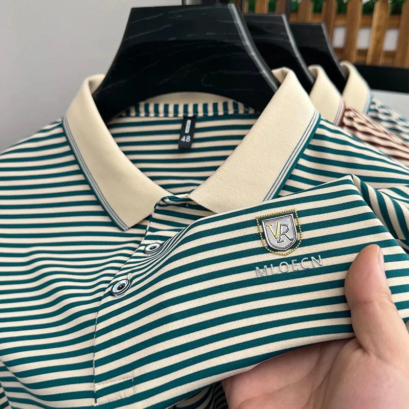 Men's Short-sleeved Pinstripe Polo Shirts