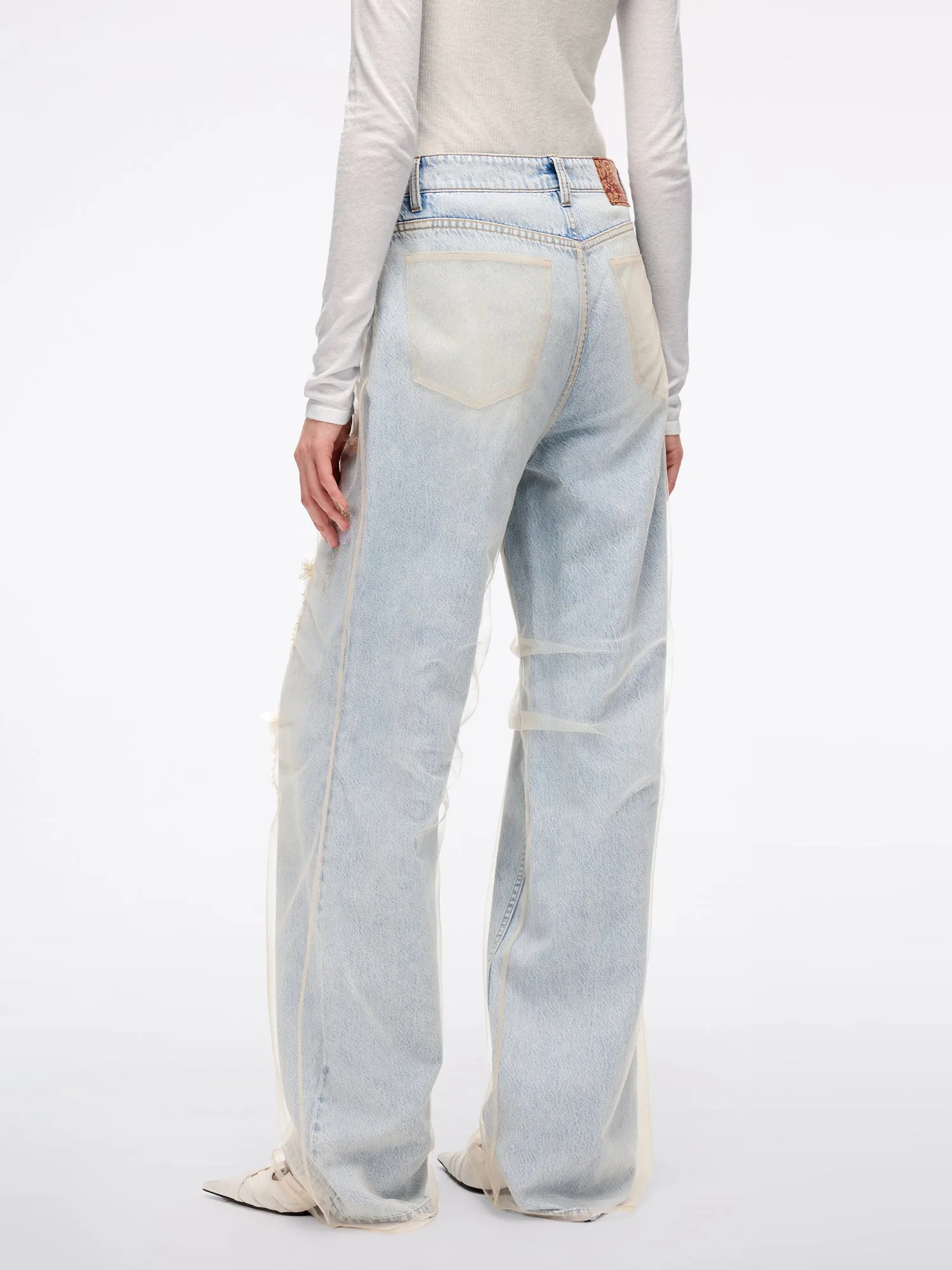 Mesh Panel Straight-Leg Jeans
