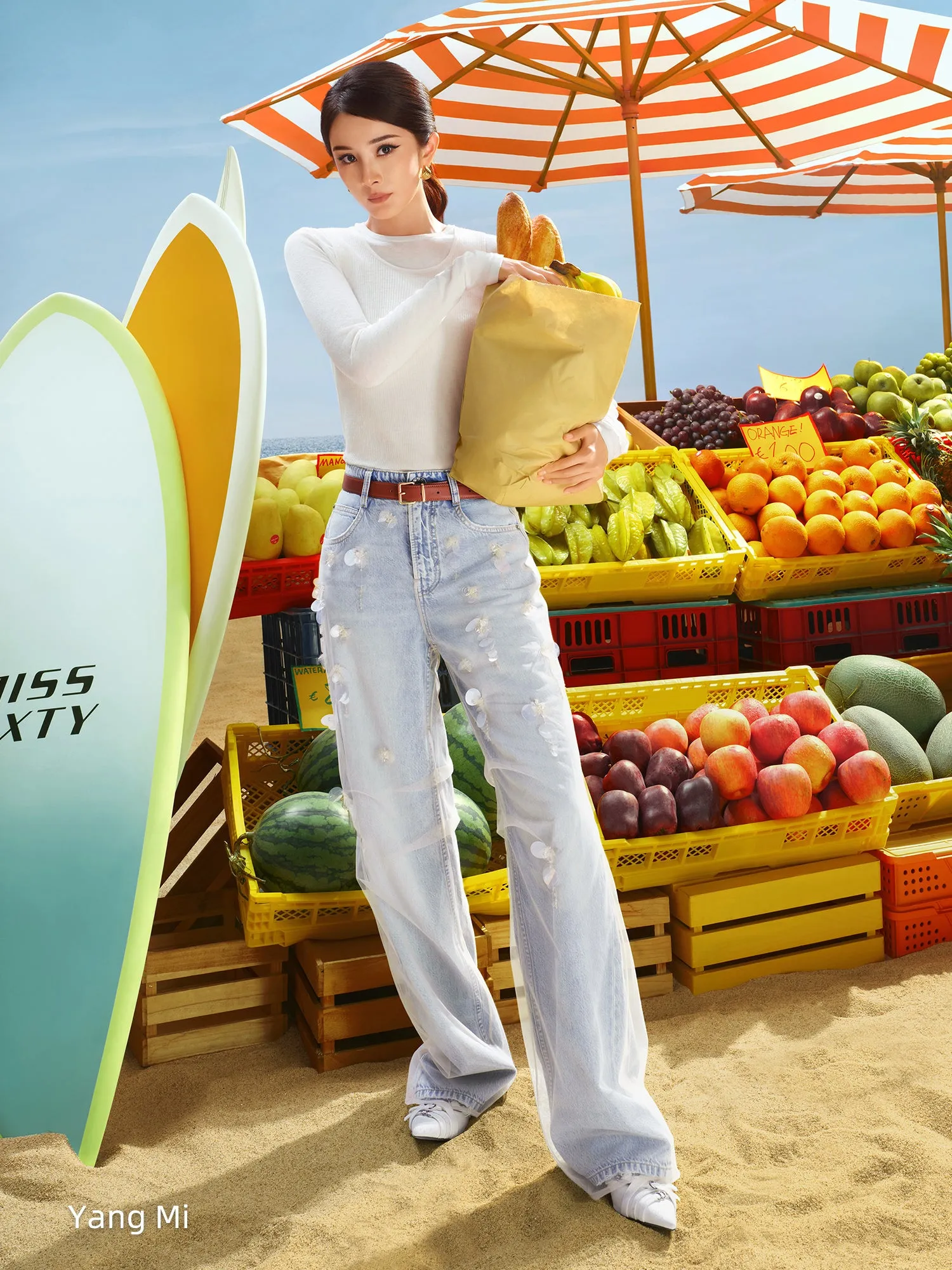Mesh Panel Straight-Leg Jeans