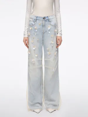 Mesh Panel Straight-Leg Jeans