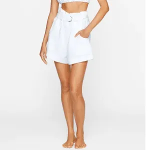 Mikoh Isabella Linen High Waisted Belted Paperbag Shorts Ivory Size 1 (XS/S)