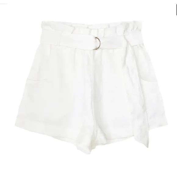 Mikoh Isabella Linen High Waisted Belted Paperbag Shorts Ivory Size 1 (XS/S)