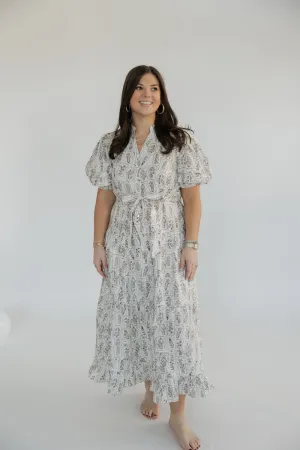 Miranda Mocha Printed Tiered Ruffle Midi Dress