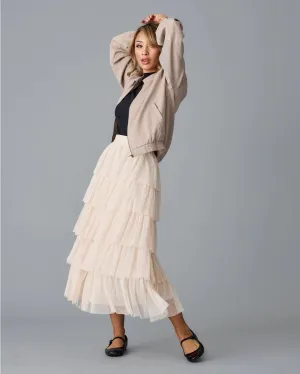 Misty Sheer Tiered Midi Skirt - Whisper Pink